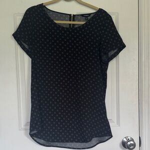 Express Short Sleeve Blouse with Cuffed Sleeves and gold zipper detail